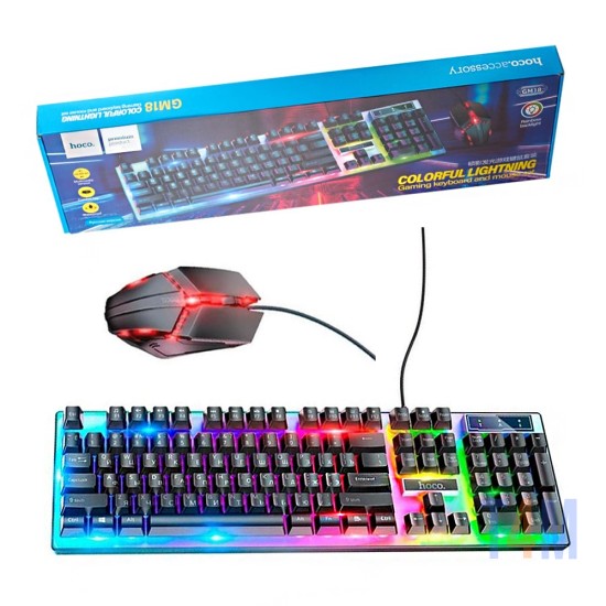 Hoco Wired Gaming Keyboard and Mouse Set GM18 Luminous English Version Black